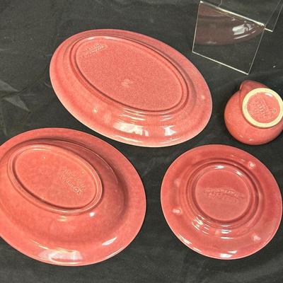 Vintage Metlox Poppytrail Mauve Pink Four Piece Lot Oval Serving Platter Dish Sugar Bowl Saucer