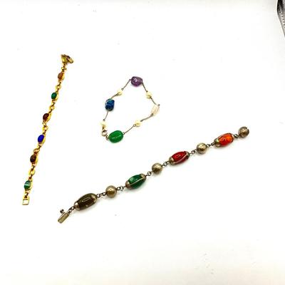 808 Set of Three Multi Colored Silver tone Bracelets