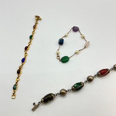 808 Set of Three Multi Colored Silver tone Bracelets