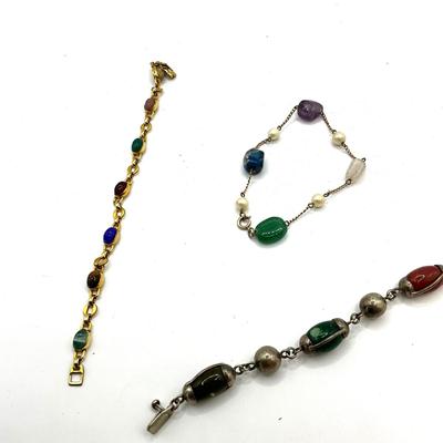 808 Set of Three Multi Colored Silver tone Bracelets