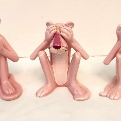 Lot #114  Set of 3 Scarce Pink Panther figurines - Hear, See, Say no Evil