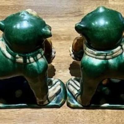 Two Green Ceramic Monkeys