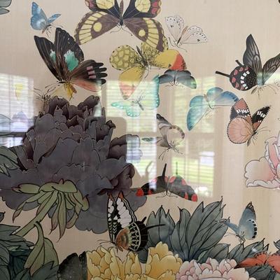 LARGE CHINESE PAINTING ON SILK, PEONIES AND BUTTERFLIES