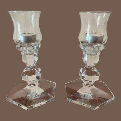 PAIR OF CRYSTAL CANDLESTICKS BY VAL ST LAMBERT