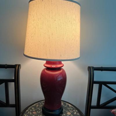 DARK RED CERAMIC LAMP WITH SHADE