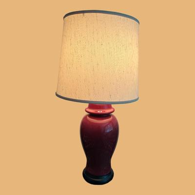 DARK RED CERAMIC LAMP WITH SHADE