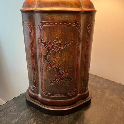 DARK RED CHINOISERIE TABLE LAMP BY FREDERICK COOPER