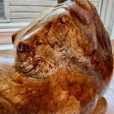 Large Carved Horse Sculpture With Wooden Base