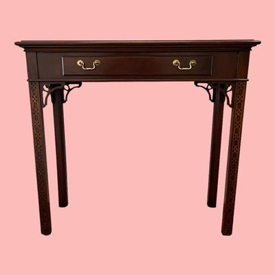 CHINOISERIE STYLE CONSOLE TABLE BY HICKORY, WALNUT AND BURLWOOD