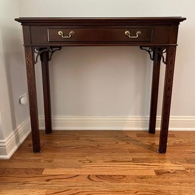 CHINOISERIE STYLE CONSOLE TABLE BY HICKORY, WALNUT AND BURLWOOD