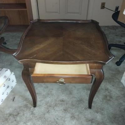 VINTAGE WOODEN ONE DRAWER END TABLE AND SOLID WOOD MERLIN