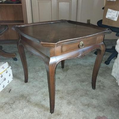 VINTAGE WOODEN ONE DRAWER END TABLE AND SOLID WOOD MERLIN