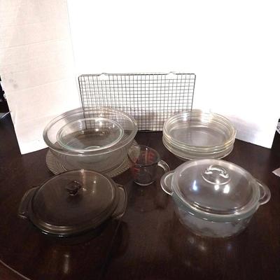 GLASS BAKING DISH WITH LIDS - PIE PLATES-MIXING BOWLS-PYREX MEASURING CUP