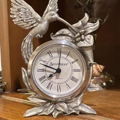 Spoontiques pewter hummingbird clock
