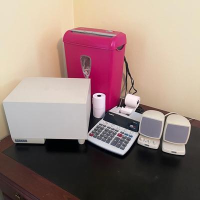 Office Electronics: Altec Speaker System, Canon Printing Calculator, & Paper Shredder (O-MG)