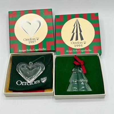1995 1997 Orrefors Annual Crystal Christmas Holiday Tree Ornaments Limited Edition