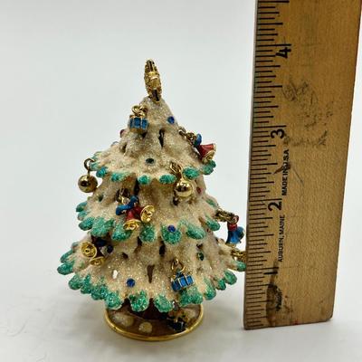 Vintage Rucinni Glitter Finish Enamel on Metal Holiday Christmas Tree Trinket Keepsake Jewelry Box