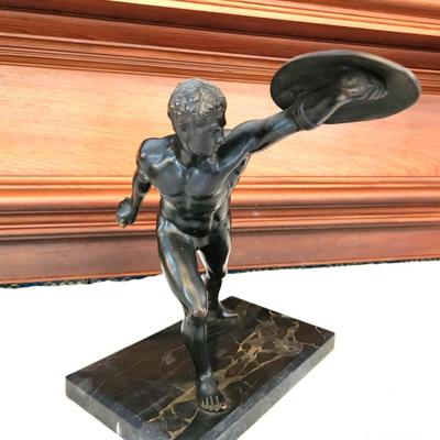 Lot #125  Roman Gladiator Figure on Marble Base - likely bronze