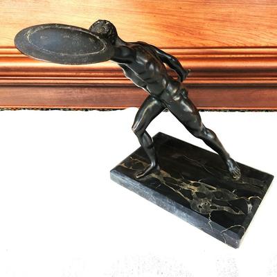 Lot #125  Roman Gladiator Figure on Marble Base - likely bronze