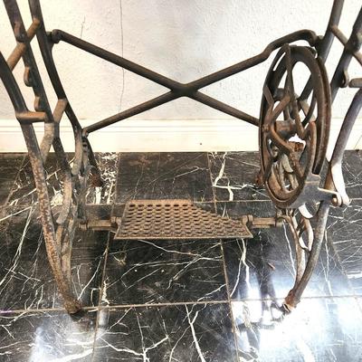 Lot #129  Cypress Top Table with Antique Sewing Machine Base