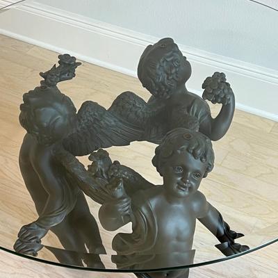 Beveled Glass Top Bronze Style Cherub Table ~ *Read Details