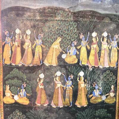 Lot #154  Large Indian Cotton Print mounted on Foam Core Board - vintage