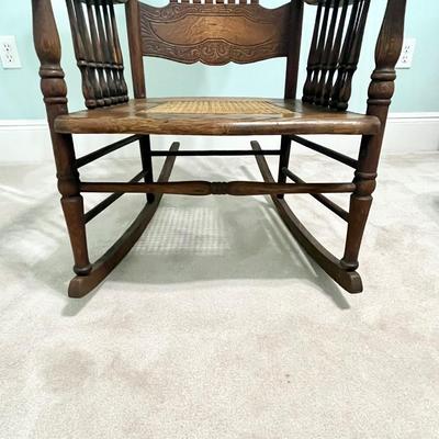 Solid Oak Rocking Chair With Cane Seat