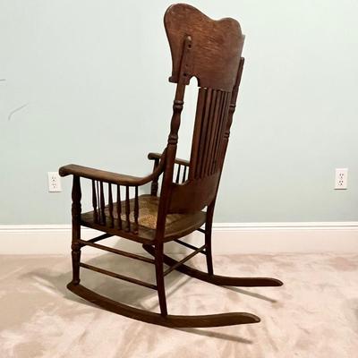 Solid Oak Rocking Chair With Cane Seat