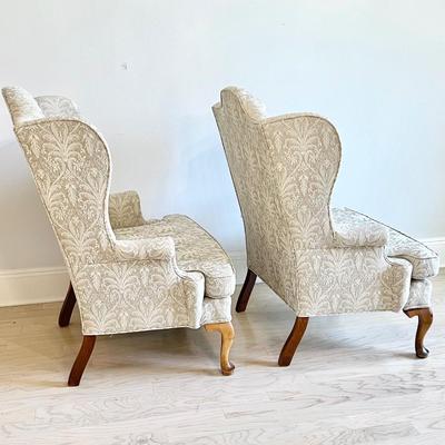 Pair (2) ~ Upholstered Queen Anne Wing Back Chairs ~ *Read Details
