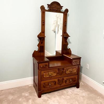 Solid Wood Vtg. Vanity/Dresser ~ With Mirror