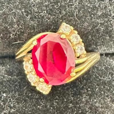 14 Karat Yellow Gold w/Lab Created Ruby w/CZ Millies