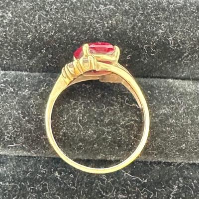 14 Karat Yellow Gold w/Lab Created Ruby w/CZ Millies