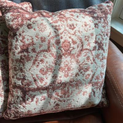 World Market - Pair Rose and Cream Square Tapestry Throw Pillows - 18â€x18â€