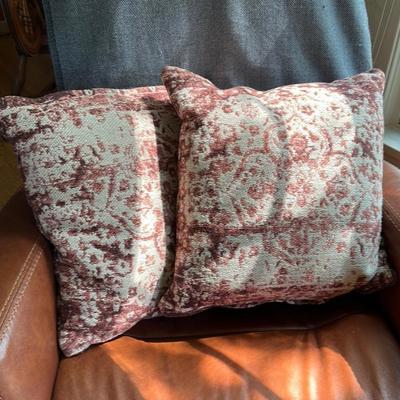 World Market - Pair Rose and Cream Square Tapestry Throw Pillows - 18â€x18â€