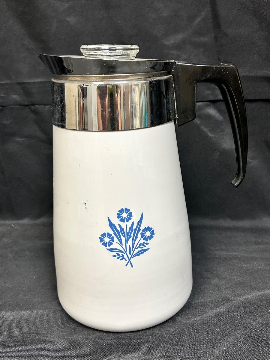 Vintage Stove Top Corning Ware Blue Cornflower 9 Cup Coffee Pot Percolator