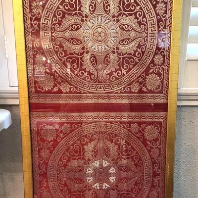 Lot #172  Asian Silver Thread Fabric under Glass - pretty