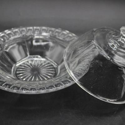 Vintage Clear Glass Grapes Motif Design Round Dome Covered Butter Serving Dish