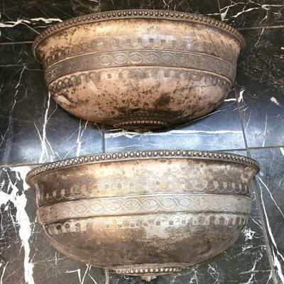 Lot #177  Pair of Silvered Demi-Lune Planters/Garden Pieces
