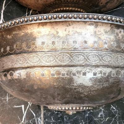Lot #177  Pair of Silvered Demi-Lune Planters/Garden Pieces