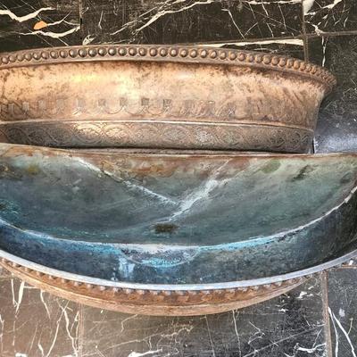 Lot #177  Pair of Silvered Demi-Lune Planters/Garden Pieces