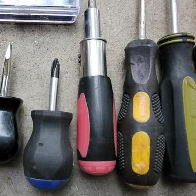 Mixed Lot of Screwdrivers, Tape Measure, and Screws