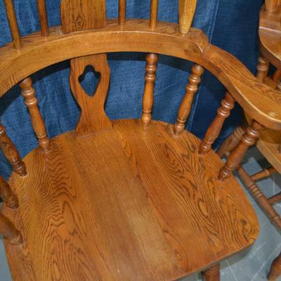 LOT 10. PAIR OF OAK WINDSOR DINING ARM CHAIRS