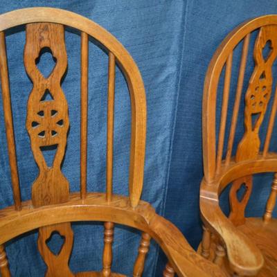 LOT 10. PAIR OF OAK WINDSOR DINING ARM CHAIRS