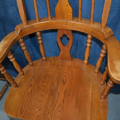 LOT 10. PAIR OF OAK WINDSOR DINING ARM CHAIRS
