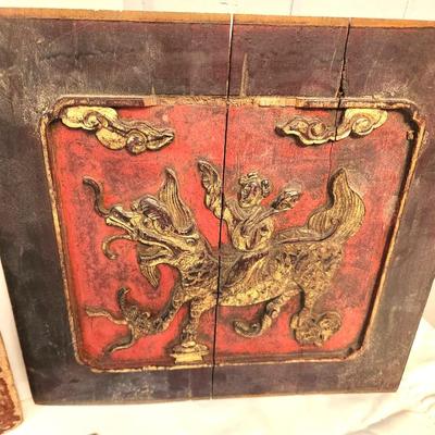 Lot #187 Group of 4 Antique Chinese Temple Carvings