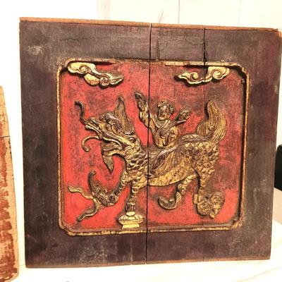 Lot #187 Group of 4 Antique Chinese Temple Carvings