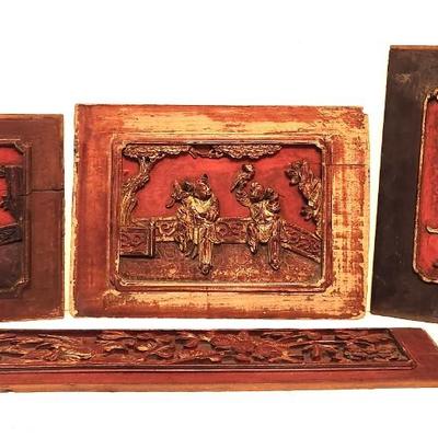 Lot #187 Group of 4 Antique Chinese Temple Carvings