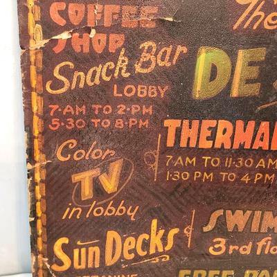 Lot #195  Fantastic Vintage Hot Springs Arkansas DeSoto Hotel Sign