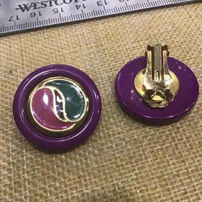 Vintage Enamel Button Earrings