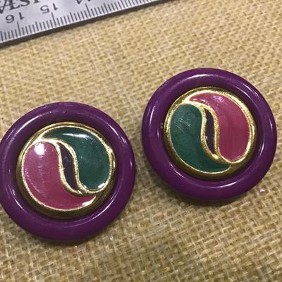 Vintage Enamel Button Earrings